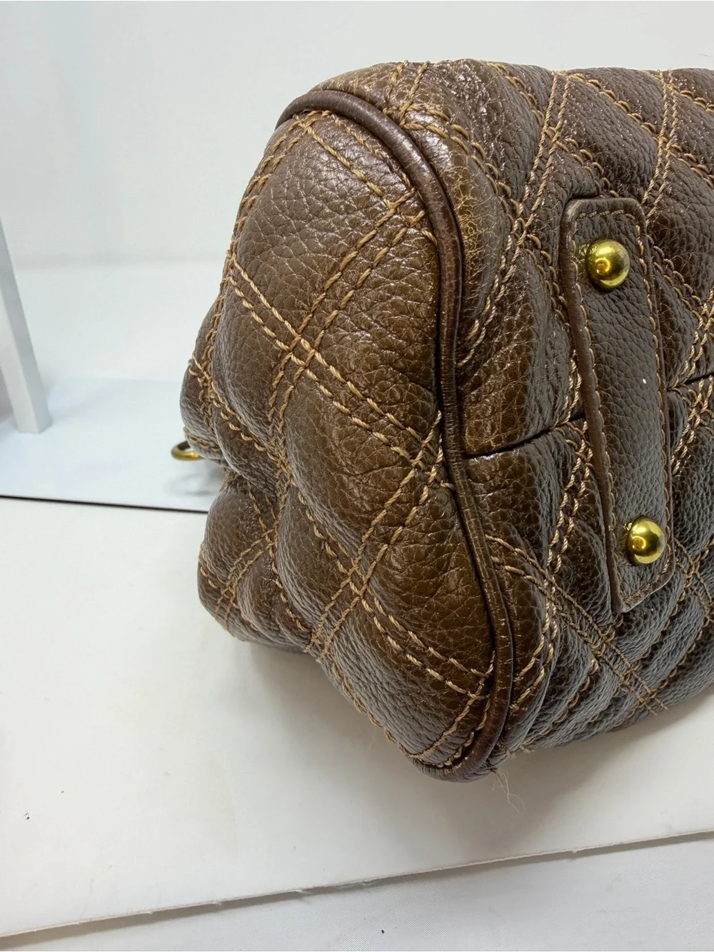 Marc Jacobs Stam Quilted Brown contrast stitch/ maroon suede interior Fall 2005